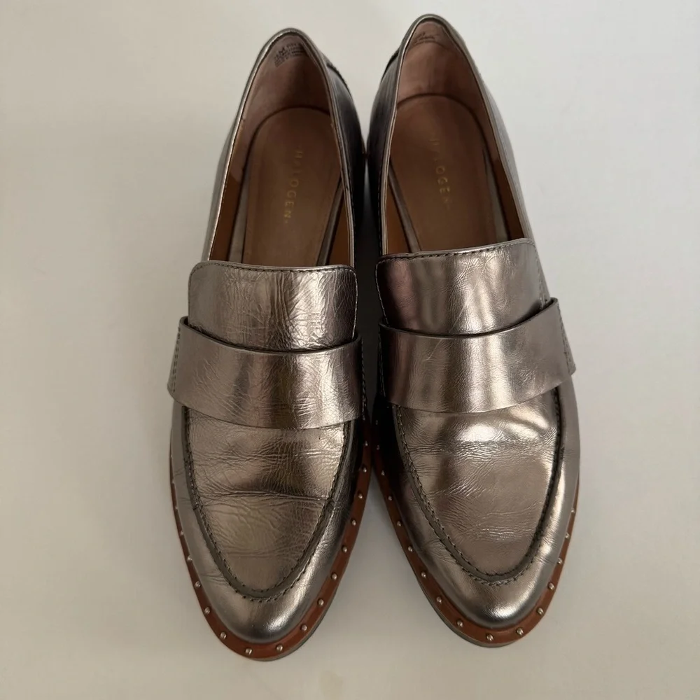 Halgoen Emily Studded Metalic Leather Chunky Y2K Loafers Flats Size 7.5
